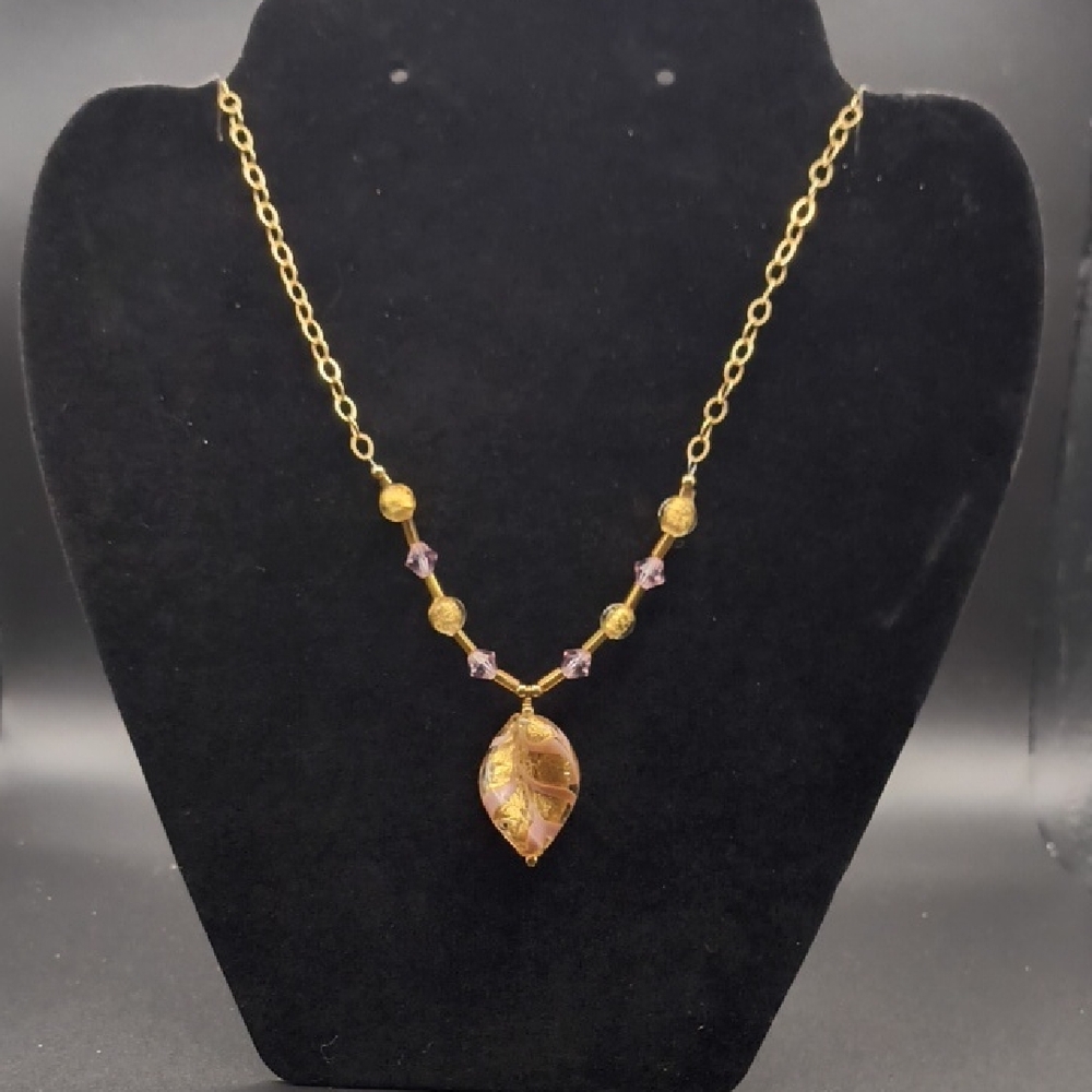 Handcrafted Artisan Glass Bead Necklace 20 Inch Length